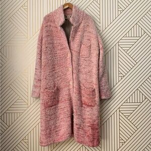 Sundance Wool Alpaca blend Ribbed Quintessential long coat Boucle Tweed Pink L